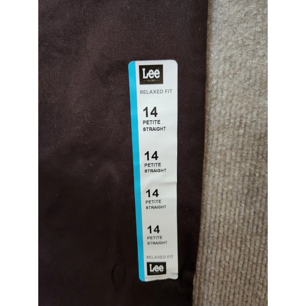 Lee Relaxed Fit Straight Leg All Day Pants Womens 14 Petite Brown Stretch NEW